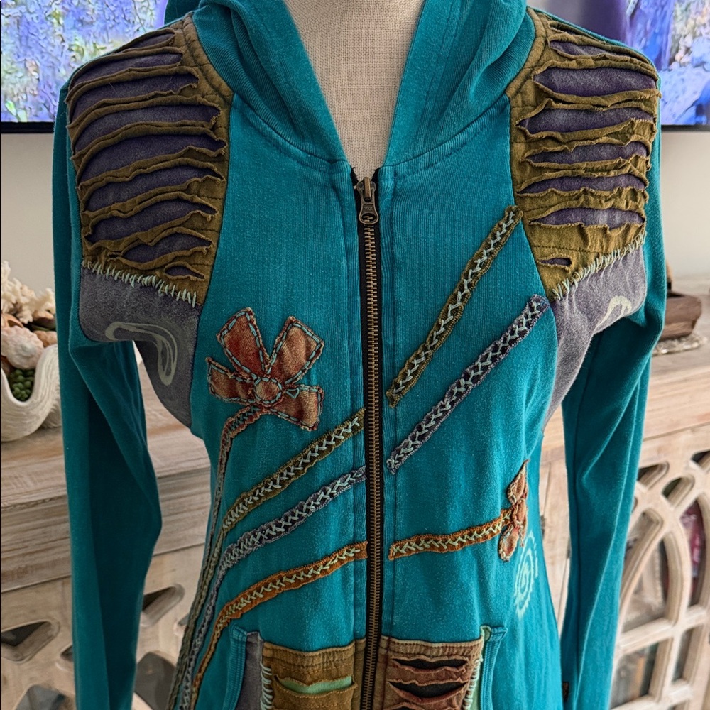 Rising International Teal Patchwork Jacket - image 2